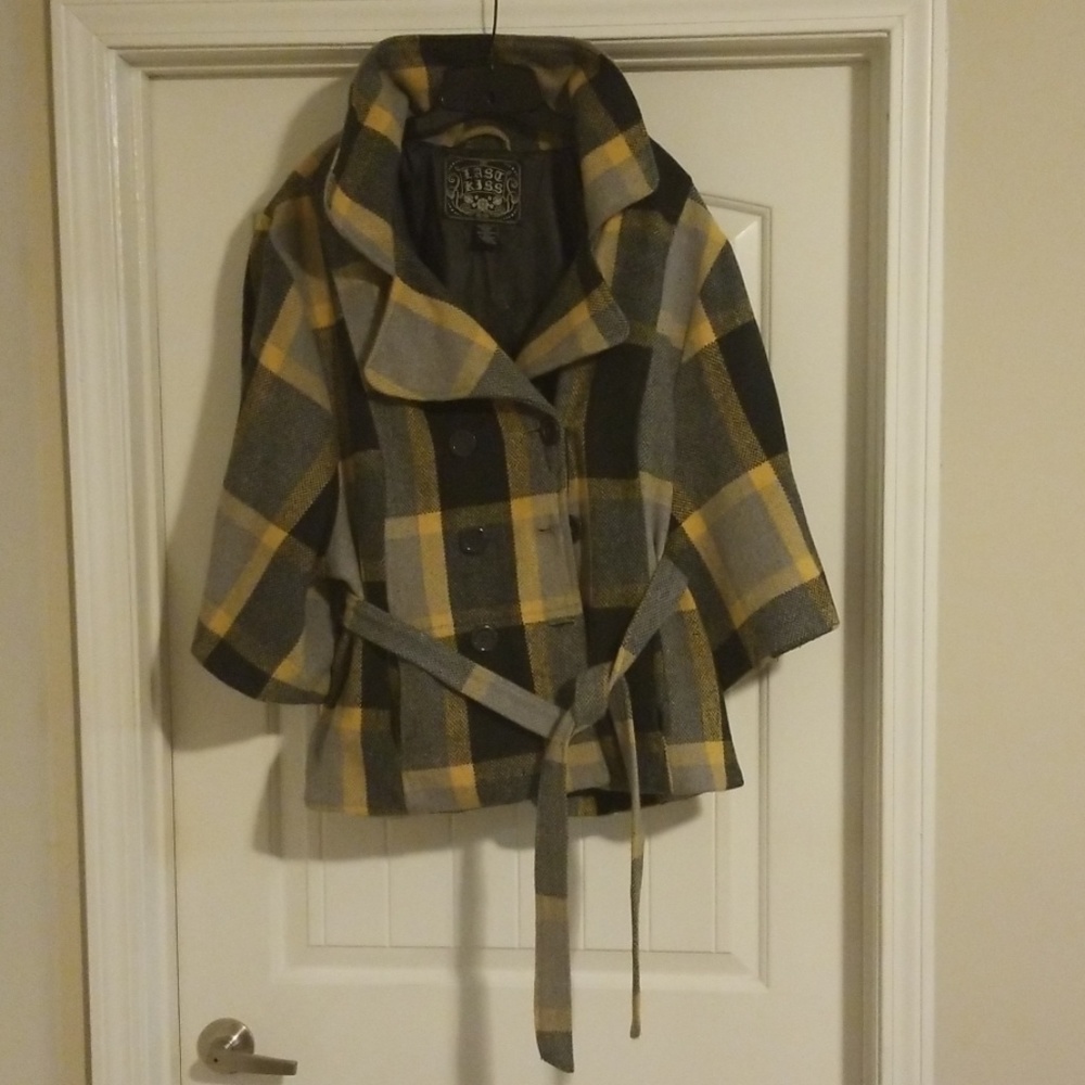 Multi Color Pea Coat Style Jacket with Belt